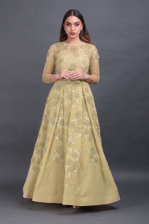Pleated Beige Ball Gown